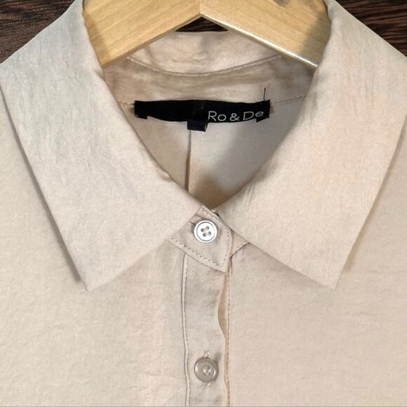 Ro&De Lagenlook Tunic Top Sz M Hi Low Pockets Beige Raglan Short Sleeve Slouchy - Picture 4 of 8